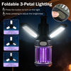 Foldable 3-petal camping lantern and bug zapper with USB-C rechargeable battery for outdoor use and 269 sq.ft. coverage.