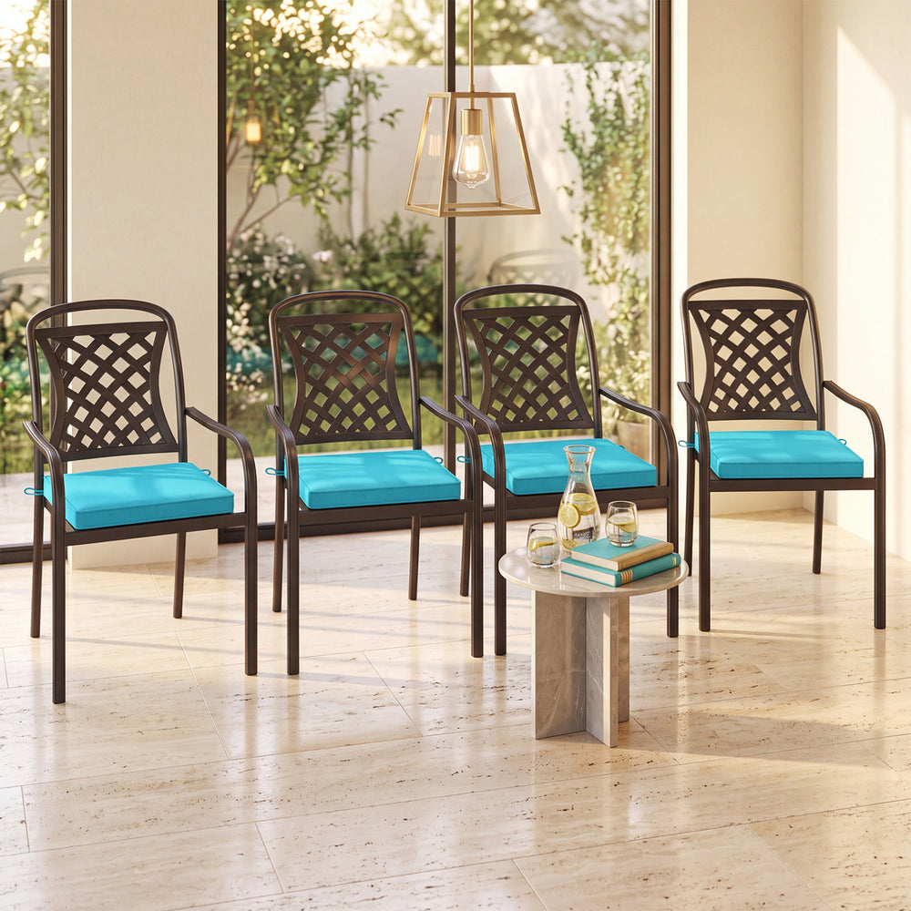 Outdoor Chair Cushion Set of 4 Waterproof Olefin Seat Cushions-Turquoise - Gallery View 1 of 9