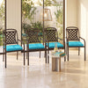Turquoise outdoor chair cushion set of 6, crafted from waterproof olefin fabric for comfort and style in any setting.