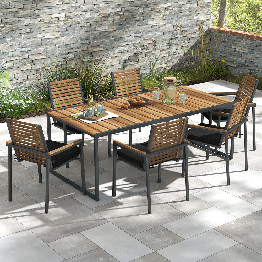 Black waterproof seat cushions set of 2, 20"x20"x2", crafted from fade-resistant olefin for outdoor dining chairs.