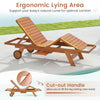Outdoor chaise lounge chair with wheels featuring a 4-position adjustable backrest, ergonomic design, and natural wood.