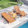 Outdoor chaise lounge chair with wheels, solid wood, 4-position adjustable backrest, perfect for poolside relaxation.