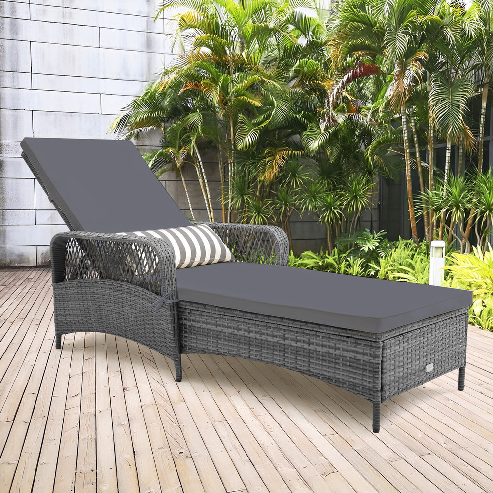 Outdoor Chaise Lounge Chair Patio Recliner with 6-level Backrest-Gray - Gallery View 1 of 8
