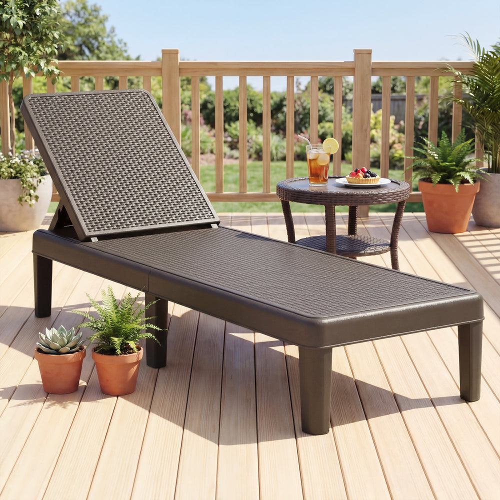 Outdoor Chaise Lounger Chair with Waterproof Rattan Textured PP Surface and 330 lbs Capacity-Brown - Gallery View 1 of 12