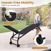 Outdoor chaise lounge chair with wheels and metal frame in black, featuring a convenient handle for easy mobility.