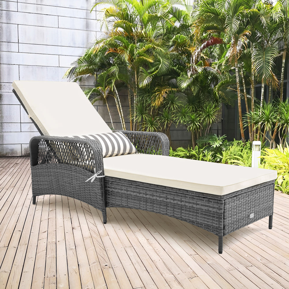 Outdoor Chaise Lounge Chair Recliner with 6-Level Backrest Cushion and Pillow - Gallery View 1 of 8
