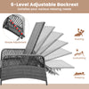 Outdoor chaise lounge chair recliner with 6-level adjustable backrest, gray PE rattan, perfect for poolside relaxation.