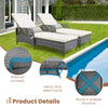 Outdoor chaise lounge chair recliner in gray PE rattan with widened armrests, adjustable backrest, perfect for poolside.