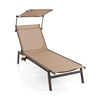 Brown outdoor chaise lounge chair with adjustable sunshade and 6-position backrest, perfect for poolside relaxation.