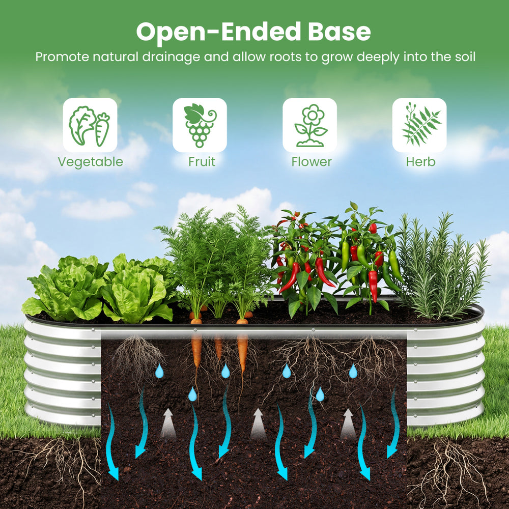 Open-ended base of the outdoor color steel raised garden bed promotes root growth, featuring vegetables, herbs, and.
