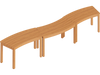 Curved acacia wood bench set of 3 for outdoor use, featuring slatted seats and a smooth, splinter-free surface.