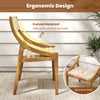 Outdoor dining chair with ergonomic curved backrest and webbing seat, made of solid teak wood for indoor and outdoor.