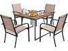 Light brown outdoor dining chairs set of 4 with high back and metal frame, perfect for patio dining and easy storage.