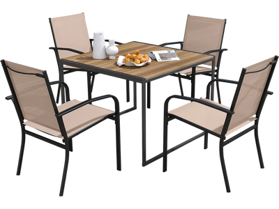 Costway Outdoor Dining Chairs Set of 4 High Back Metal Frame Light Brown 974386125 New