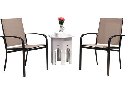 Costway Outdoor Dining Chairs Set of 2 High Back Metal Frame Light Brown 831469752 New