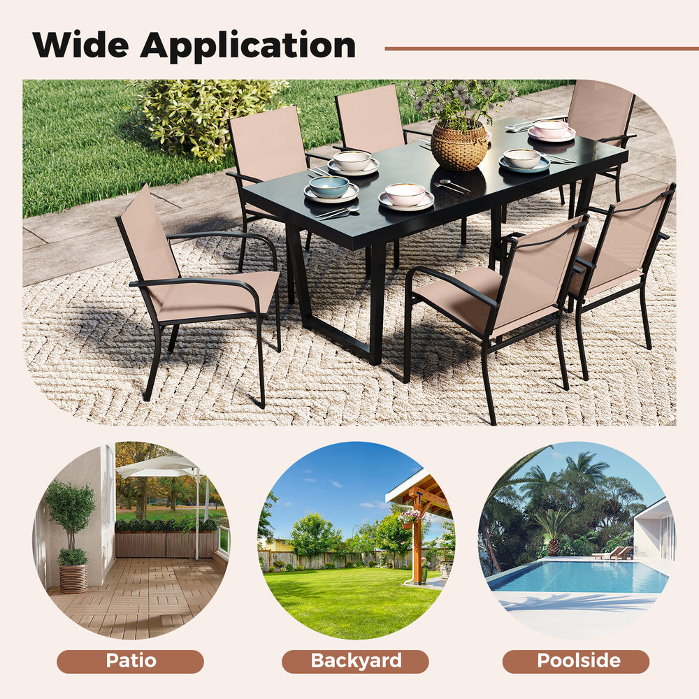 Outdoor dining chairs set of 4 with high back and metal frame, perfect for patio, backyard, or poolside use.