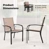 Stackable outdoor dining chair dimensions with ergonomic high backrest and sturdy metal frame in light brown.