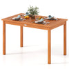 Wooden outdoor dining table for 4-6 people, 48 inches, featuring a slatted top and rustic charm for patio use.