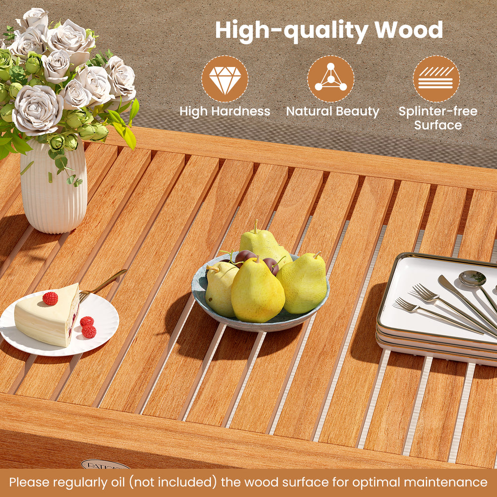 Outdoor dining table with a splinter-free surface, 48" wood rectangular design, perfect for 4-6 people in patio.