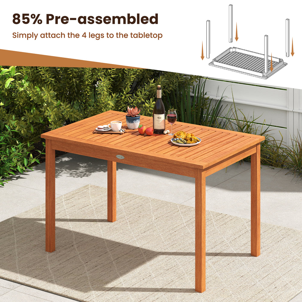 Wood rectangular outdoor dining table for 4-6 people, 48 inches, featuring a slatted top and sturdy construction for.