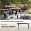 Outdoor dining table for 6 in dark brown, featuring a 1.93-inch umbrella hole and rustproof zinc-iron alloy for garden.