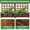 Outdoor dual wooden raised garden bed with trellis, featuring drainage holes and a detachable bottom for deep-rooted plants.