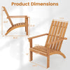 Detailed product dimensions of the Outdoor Durable Patio Acacia Wood Adirondack Lounge Armchair in natural finish.