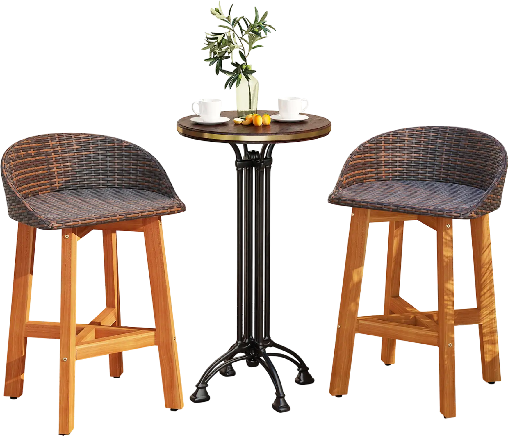 Costway Outdoor Faux Rattan Patio Bar Chairs Set of 2 Brown 813729546 New