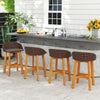 Set of two outdoor faux rattan bar chairs with ergonomic backrests and acacia wood legs, perfect for balcony or.