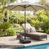 Heavy-duty outdoor umbrella base with wheels, adjustable knobs, and water/sand fillable for stability by the poolside.