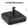 Outdoor fillable umbrella base with wheels, dimensions 21.5" x 21.5" x 16", designed for stability and mobility.