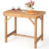 Outdoor fir wood dining table with slatted top, 1.5" umbrella hole, suitable for patio or garden use, seats 4-6 people.