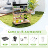 Outdoor fir wood play kitchen with blackboard, sink, and planting pots, perfect for kids' imaginative cooking and.