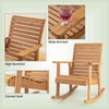Outdoor fir wood rocking chair with high backrest, curved seat, and wide armrests, ideal for patio relaxation.