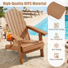 Outdoor folding Adirondack chair in coffee color features a 5-level adjustable backrest and a convenient cup holder for comfort.
