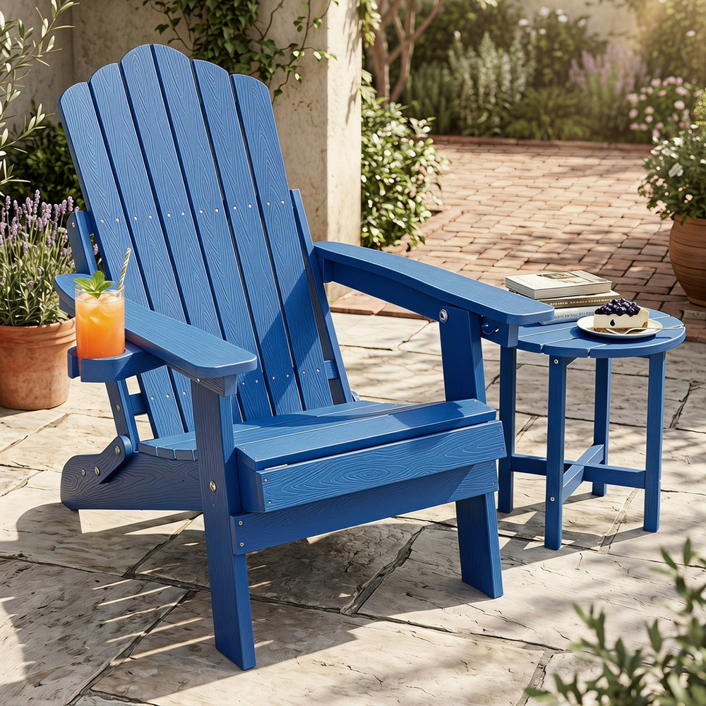 Outdoor Folding Adirondack Chair with Cup Holder and 5-Level Backrest-Navy - Gallery View 1 of 9