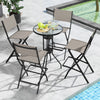 Outdoor folding bar height stool set of 4 with metal frame, featuring breathable fabric and compact storage for easy.
