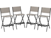 Set of 4 outdoor folding bar height stools with metal frame, breathable fabric seats, and footrests for easy storage.
