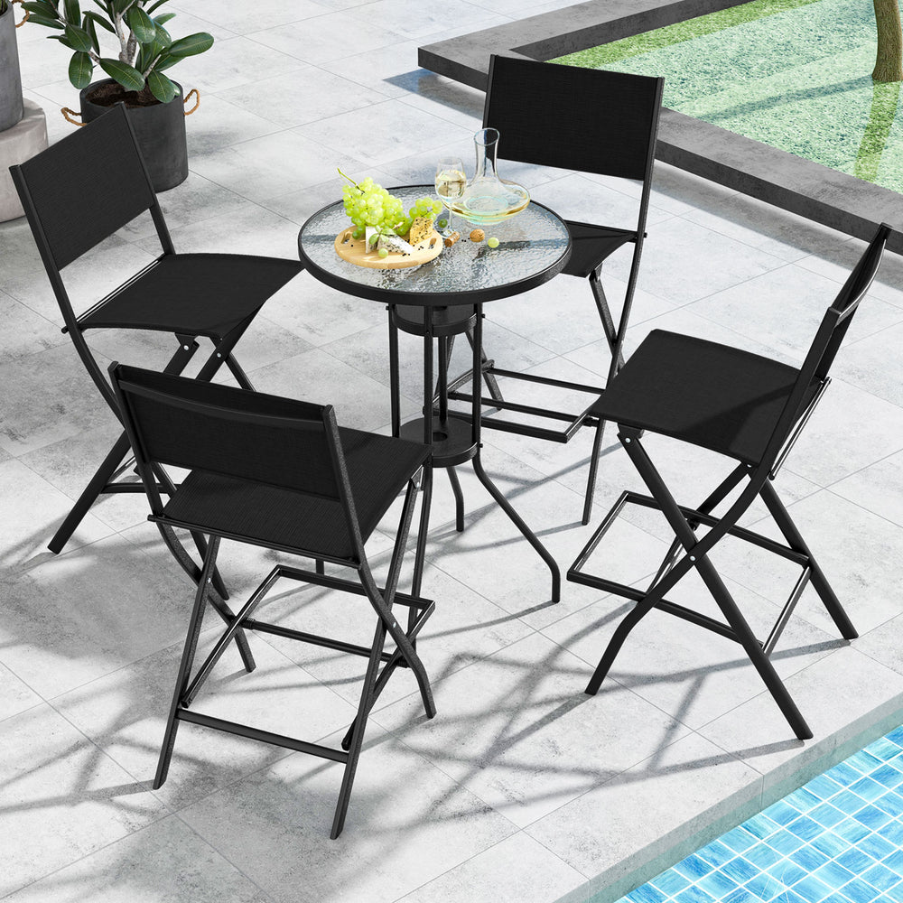 Outdoor Folding Bar Height Stool Set of 4 with Metal Frame and Footrest-Black - Gallery View 1 of 8