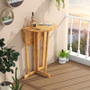 Outdoor folding bar table with oval teak wood tabletop, space-saving design, perfect for small dining areas.
