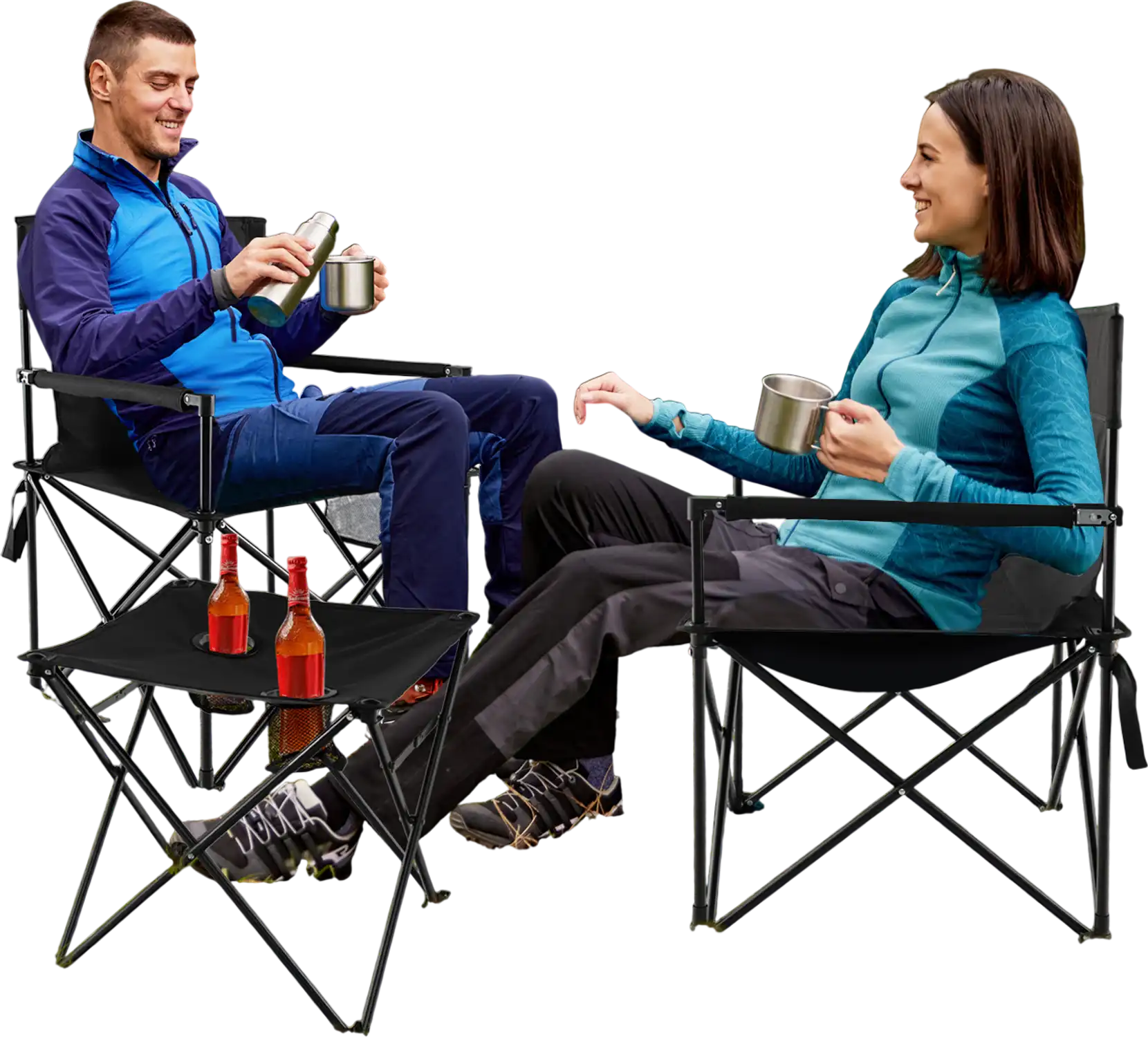 Costway Outdoor Folding Camping Chairs Table Set w/ Carrying Bag Black 63917248 New