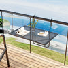 Folding hanging table with black metal frame, perfect for outdoor spaces, ideal for coffee or cocktails on the balcony.