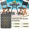 Set of 2 outdoor folding chairs made of hand-woven mix brown PE rattan and sturdy acacia wood frame for patio use.
