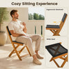 Outdoor folding chair featuring a sturdy acacia wood frame and ergonomic backrest, perfect for patio relaxation.