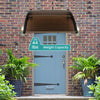 Outdoor front door patio awning made of impact-resistant PC panels, 40 x 40 inches, for sunlight and rain protection.