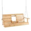 Adjustable acacia wood porch swing with chain, perfect for relaxing on your patio or backyard.