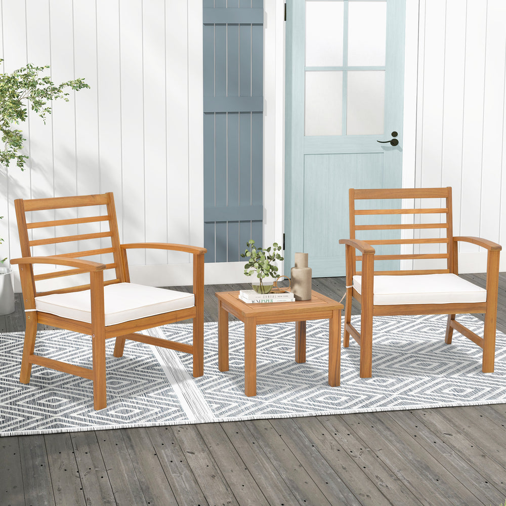 3 Pieces Outdoor Furniture Set with Soft Seat Cushions-White - Gallery View 1 of 9