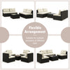 5-piece outdoor patio furniture set featuring black PE wicker, soft cushions, and a coffee table, ideal for versatile.