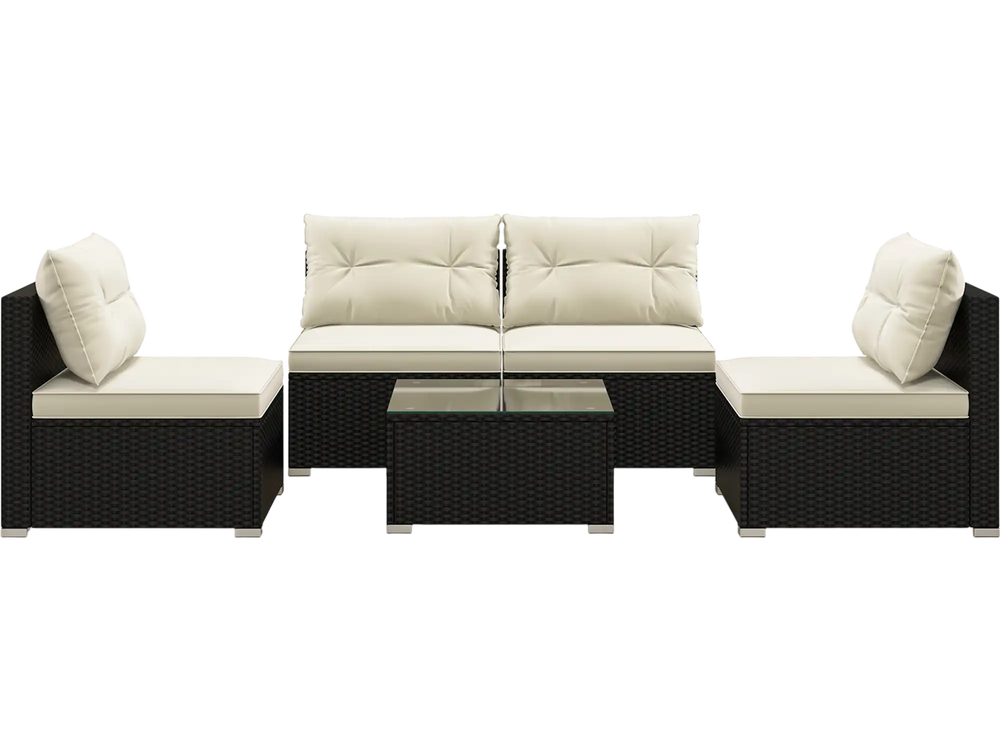 5 Pieces Outdoor Patio Furniture Set with Cushions and Coffee Table