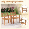 Set of 2 outdoor acacia wood patio dining chairs with inclined backrest and smooth armrests for comfortable seating.